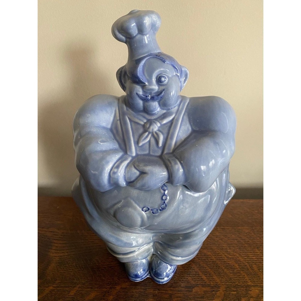 Vintage Red Wing USA Pottery Blue Chef Ceramic Cookie Jar D5